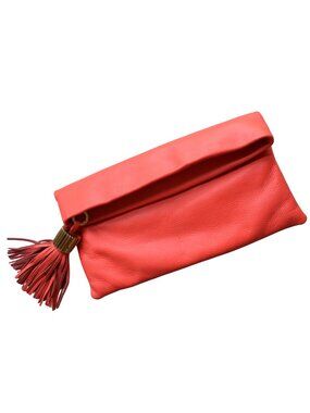 India Hicks Carmen Clutch Coral Gold Detail Tassel Foldover